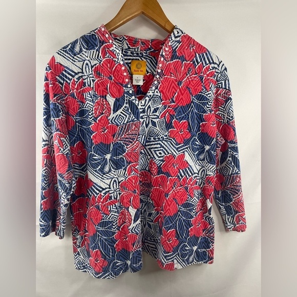 Ruby Rd fed white and blue cotton blend blouse. Very soft and comfy! - Picture 1 of 3